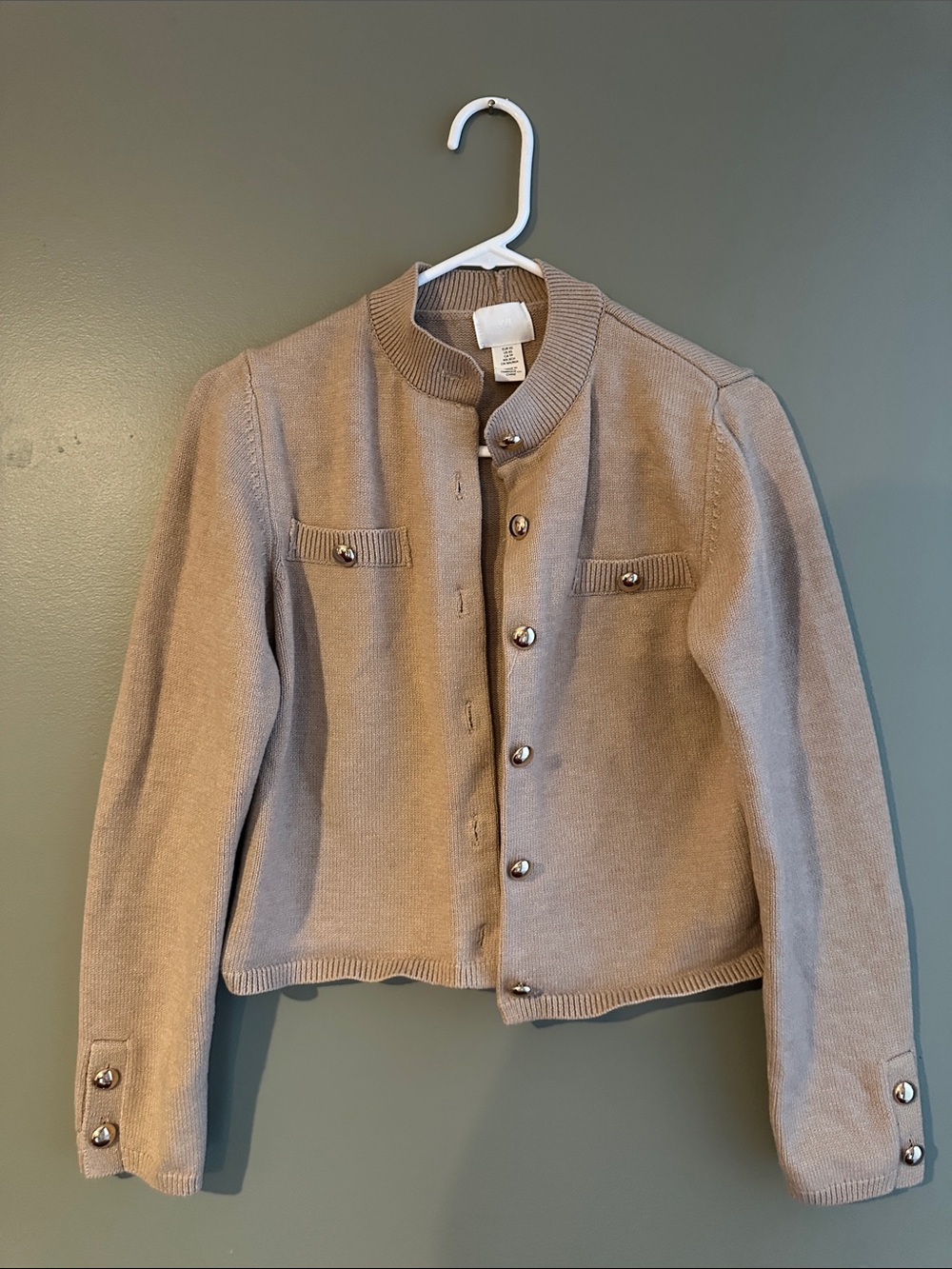 H&M Classic Button-Front Knit Cardigan in Light Taupe